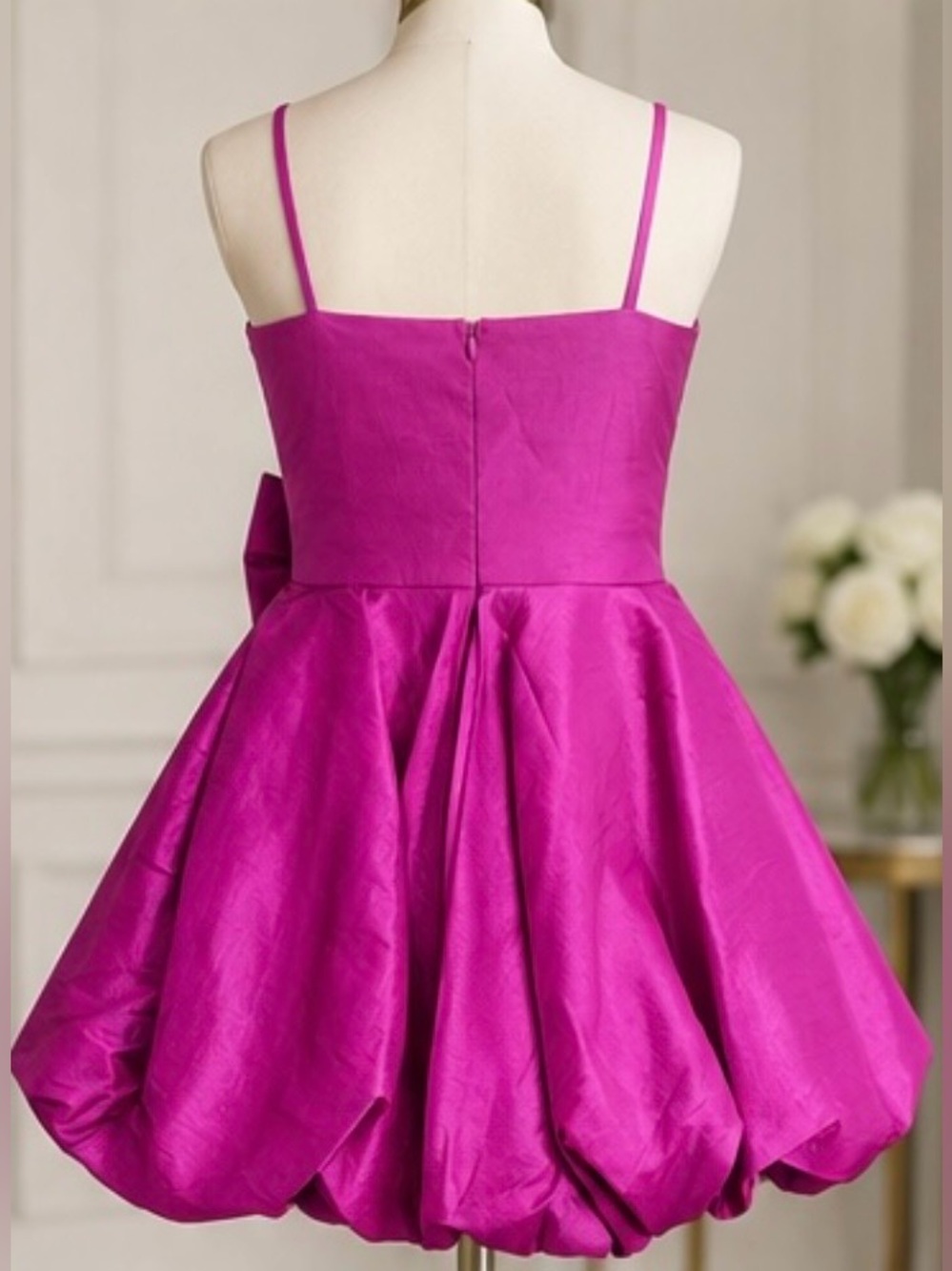 Grace in LA Fuchsia Sequin Bodice Bubble Dress with Bow - Picture 2 of 12